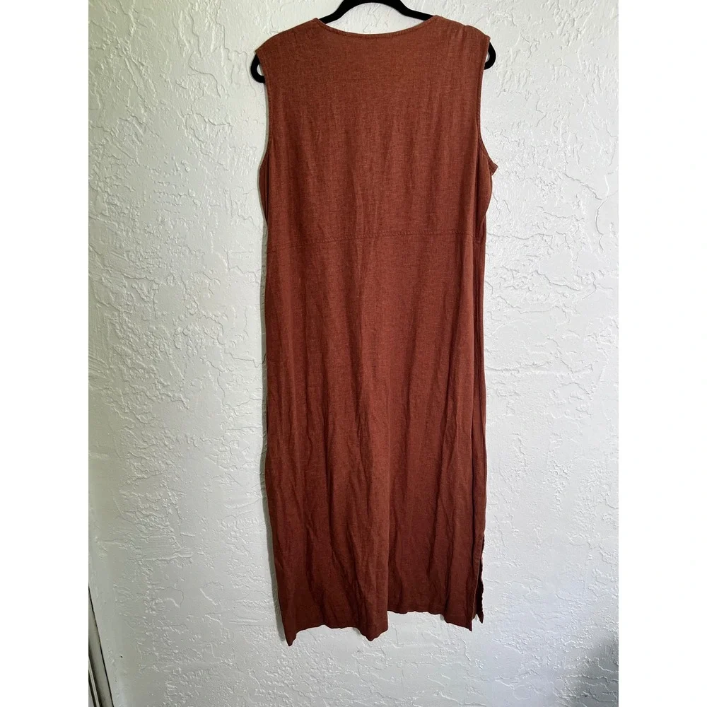 White Stag Linen‎ Blend Embroidered Midi Dress Rust Orange Sleeveless Large